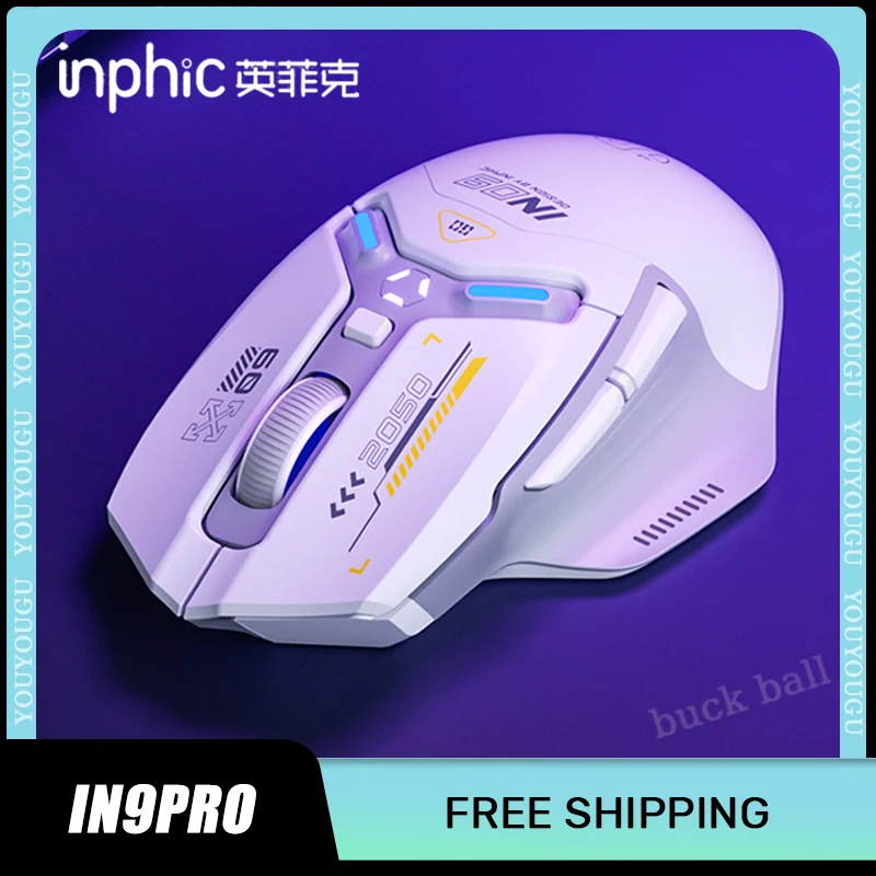 

Inphic IN9PRO Wireless Gaming Mouse Bluetooth Mice 8K RGB Double battery PAW3395 3mode Long Endurance 26000DPI Office Gamer Mice