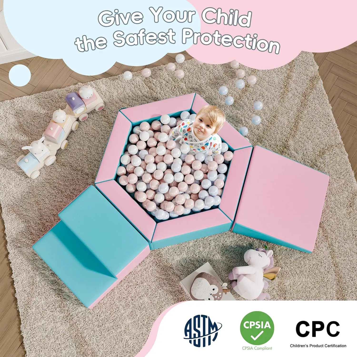 Foam Climbing Blocks for Girls Toddlers,Pink Soft Play Set Ball Pit,Climb & Crawl Foam Playset for Kids, Toddler Climber Indoor