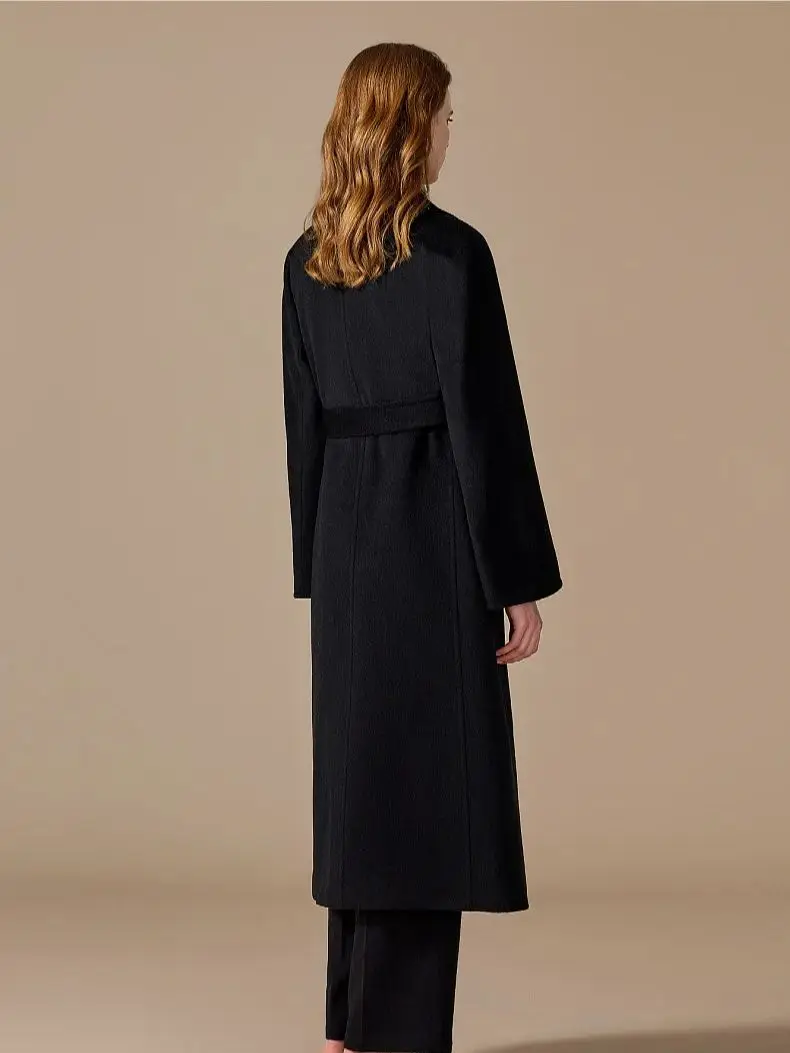 100% Camel Velvet Black Coat Winter Long Coat Women Autumn Casual One Button Coat Warm Fashion Style Classic Style (With Lining)