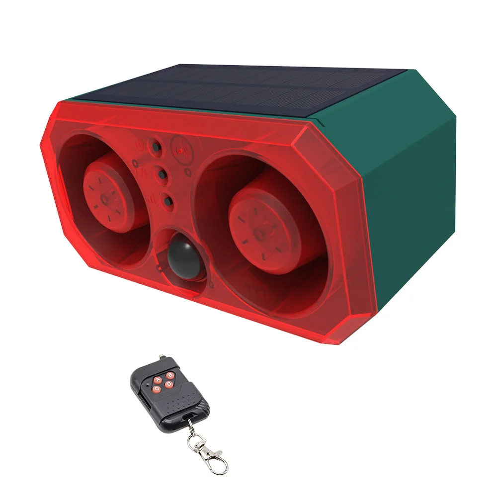 

Solar Alarm 130dB Dual Speaker 13 Sounds Recording Farm Villa Barn Yard Chicken Adjustable Volume Motion Detector Alarm Light