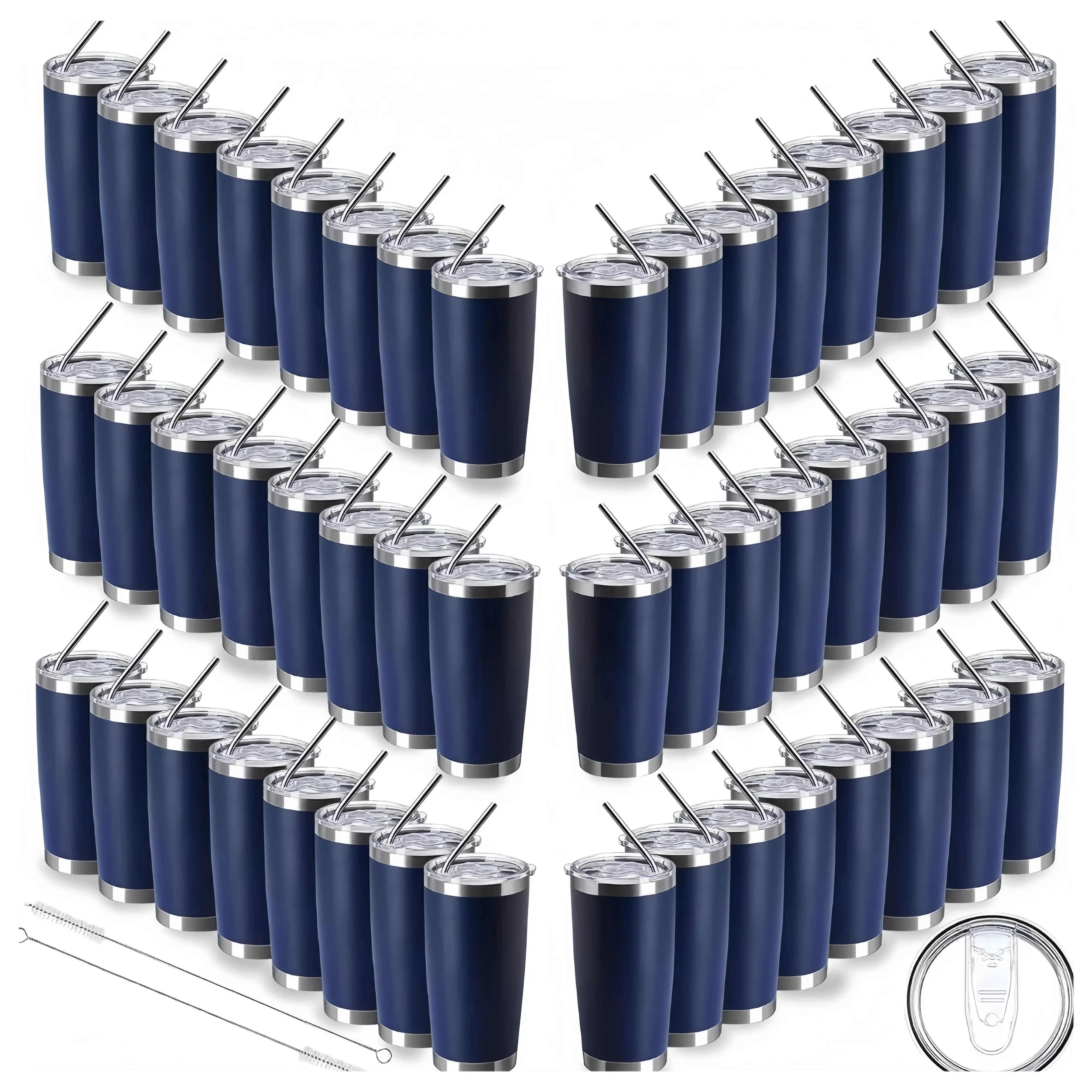 20oz stainless steel insulated cup with push lid, coated coffee cup suitable for both hot and cold beverages48 ounces, dark blue