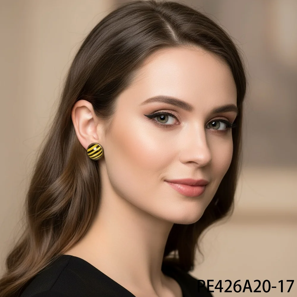 PESENAR Bee-Inspired Black and Yellow Striped Stud Earrings - Stylish Accessory for Bee-Themed Outfits and Everyday Wear