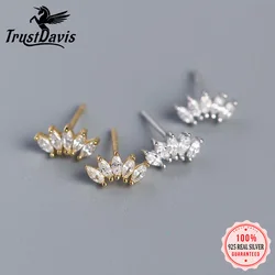 Trustdavis Real Sweet 925 Sterling Silver White Zircon Horse Eye Charm Stud Earrings For Women Chic Office Youth Jewelry DA2647