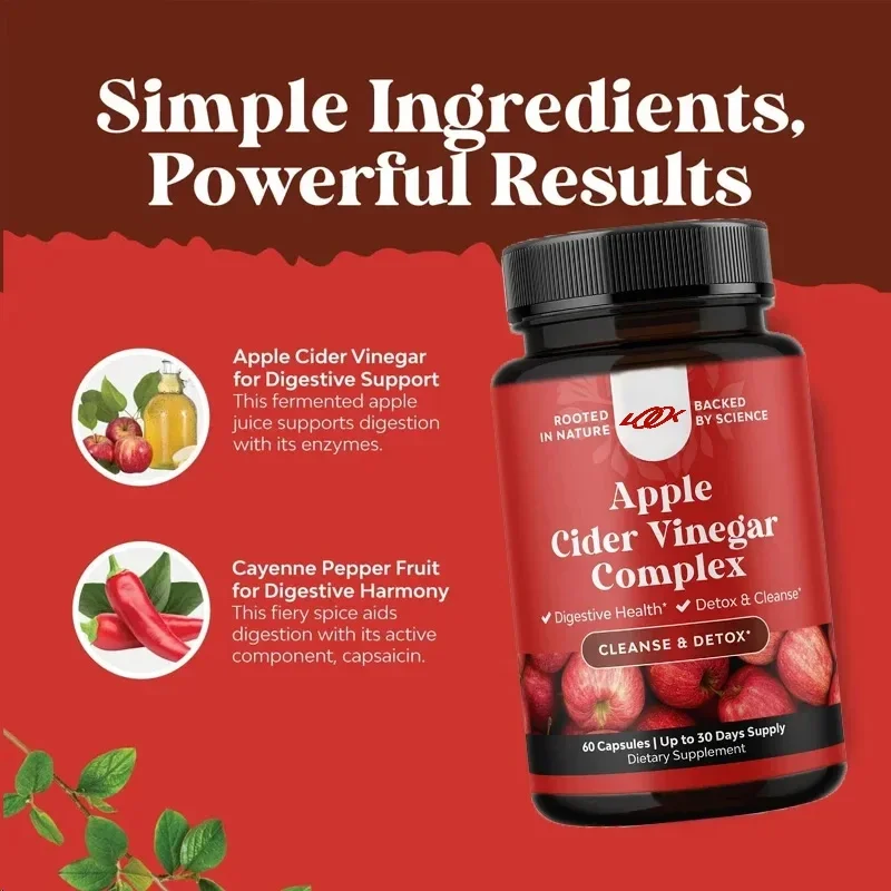 

Powerful Apple Vinegar Capsules ACV Nutritional Supplement Promotes Digestive Health Natural Cleansing Suitable ForWomen and Men