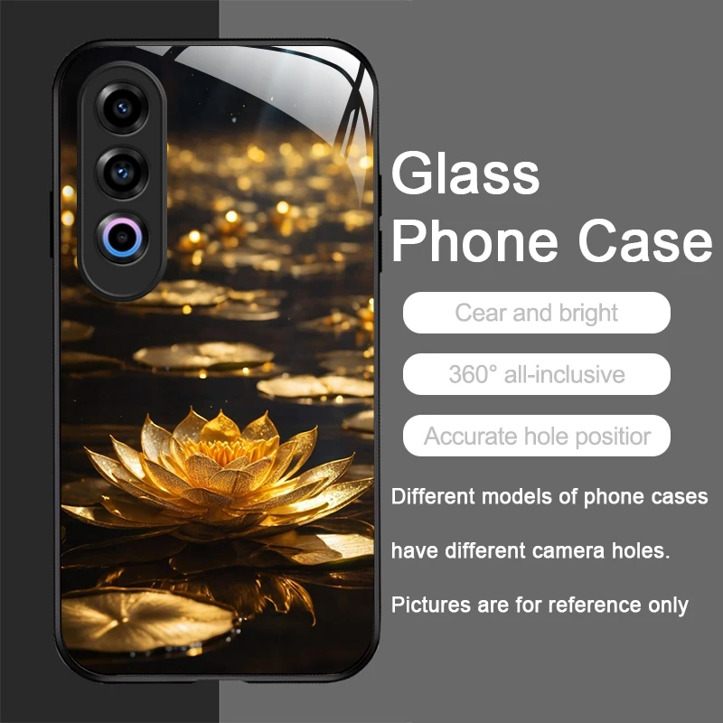 الإبداعية الذهبي لوتس زهرة نمط الزجاج المقسى جراب هاتف ل OnePlus 13R 12 11 10 Pro ACE2 ACE3 Nord CE4 3 2 لايت 5G غطاء