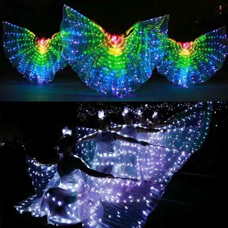 LED Fairy Wings Cloak Adult Children Dancers Colorful Luminous Butterfly Wings Belly Dancing Performance Stage Party Photo Prop