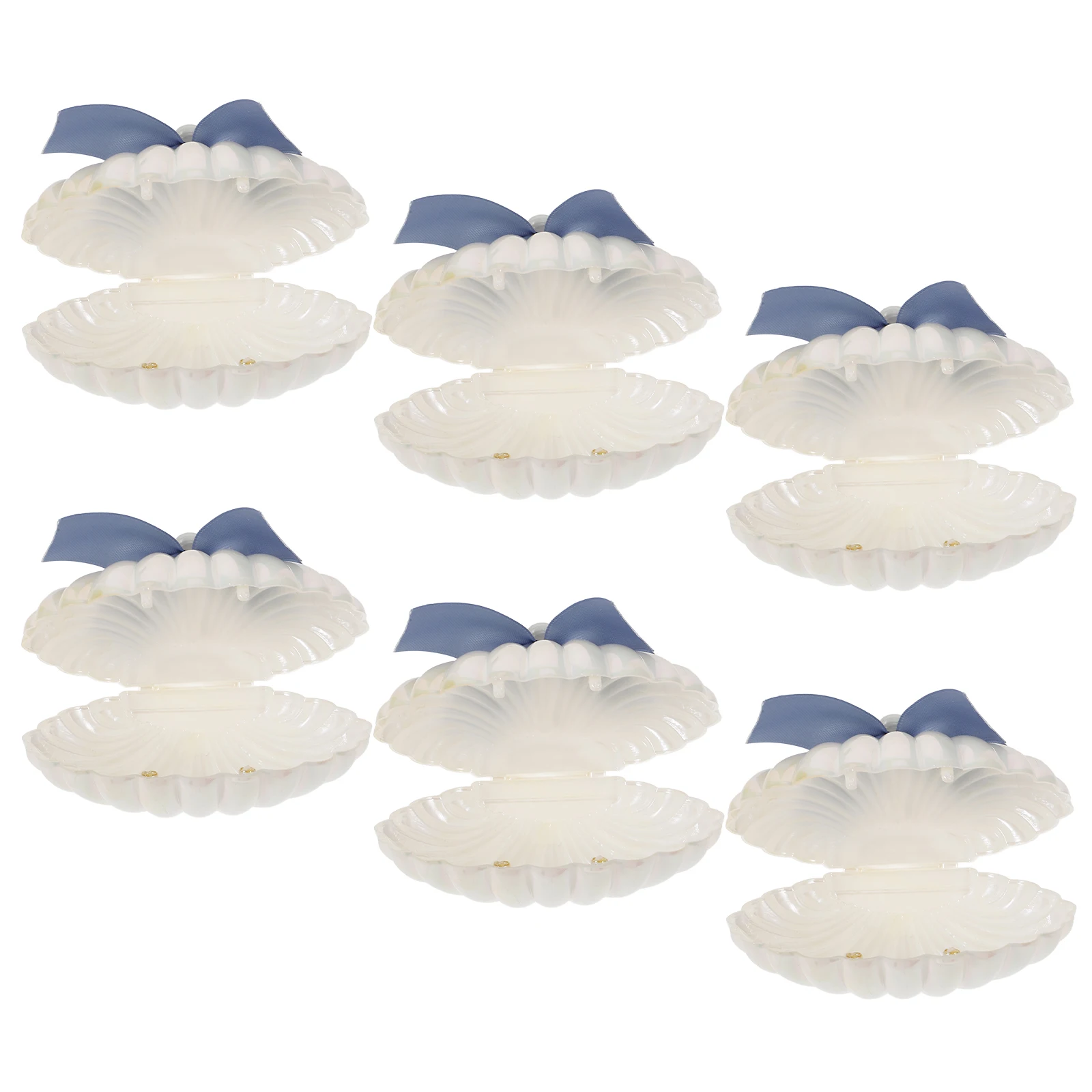 

6PCS Seashell Candy Boxes Pearl White Ribbon Reusable PP Material Wedding Favor Containers Birthday Party Supply