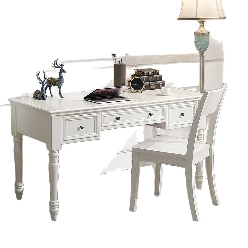 American solid wood white desk, simple small apartment, home writing desk, bedroom study desk