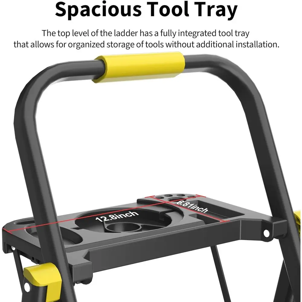5-Step Folding Ladder with Tool Tray, Non-Slip Steps, 800lbs Capacity, Home Kitchen Use, Black & Yellow