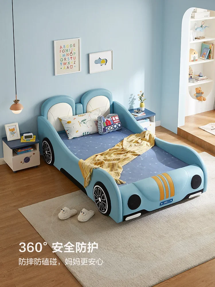 Kids Car Bed Boy Cartoon with Guardrail Creative Bedroom Boy double bed Baby cot boy run lathe