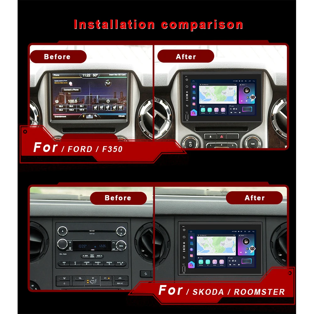 Podofo 8+128G  Android 2din Car Radio stereo For Ford Focus F150 F250 Escape Explore Edge Montego Carplay GPS Navigation DSP