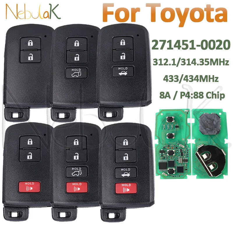 Smart Remote Keyless Key Fob For Toyota Avalon Camry Corolla Prius Yaris Auris RAV4 Avalon 281451-0020 314.3MHz/433MHz HYQ14FBA