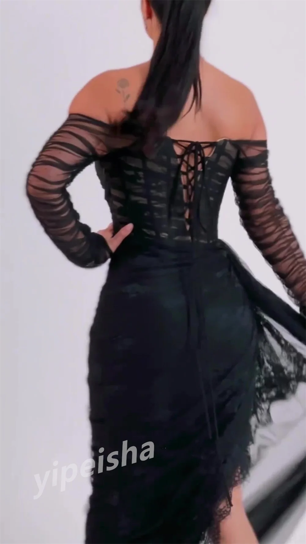 Customized Simple Off-the-shoulder Mermaid Floor Length Evening Dresses Tulle Lace Formal Occasion Gown ladies dresses for speci