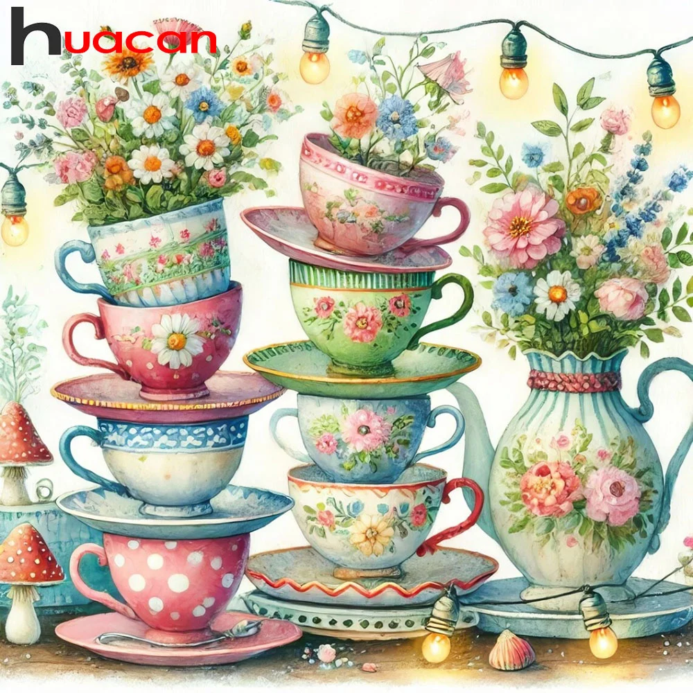 Huacan 5D-Diamantgemälde zum Selbermachen, Blumenlandschaft, voll quadratisch, rund, Bohrer, Tasse, Mosaik, Stickerei-Set, komplettes Set, Wanddekoration