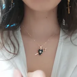 Gothic Gold Color Plating Sword Go Through Black Enamel Heart Charm Delicate Necklace For Women Girl Lovely Chic Unique Jewelry