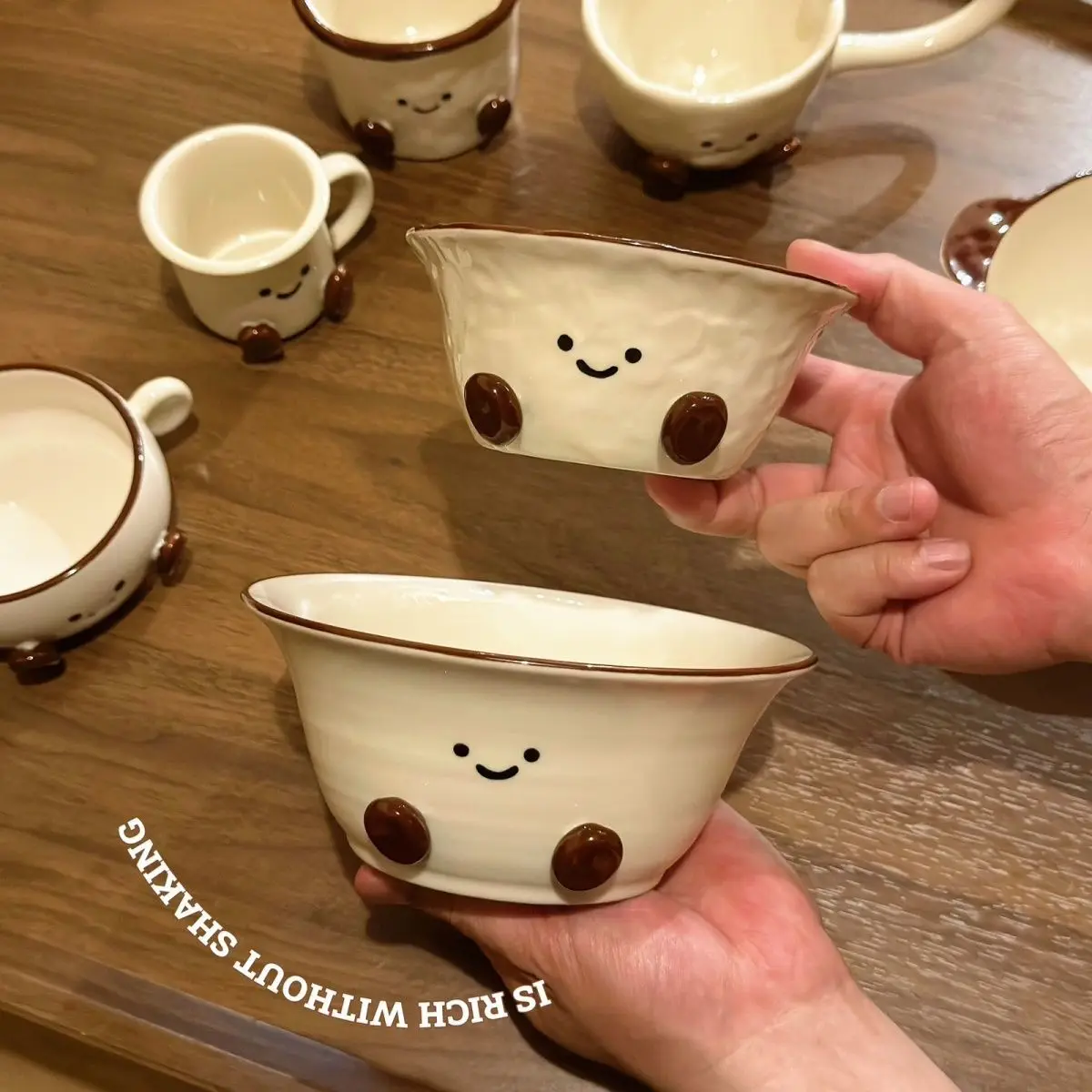 مجموعة أكواب سيراميك لطيفة للقدمين، لوحة ألوان مزججة مطلية يدويًا، وعاء معكرونة زبادي السلطة، أوعية أذن مزدوجة، هدية لأدوات المطبخ #3