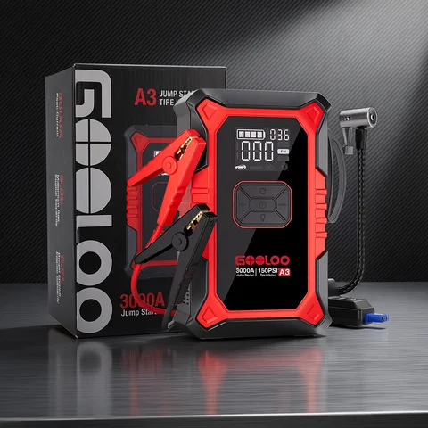 GOOLOO A3 Jump Starter with Air Compressor, 3000A Portable Car Battery Booster (9.0 Gas/6.5L Diesel) with 150PSI Auto-Shutoff Ti