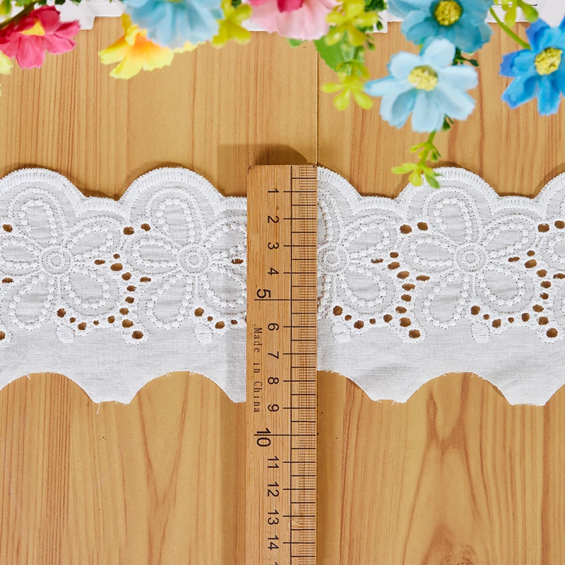 Cotton Embroidered White Flower Lace Fabric, Wide Sewing DIY Trim, Wedding Applique Ribbon, Collar Cloth, Guipure Decor, Hot