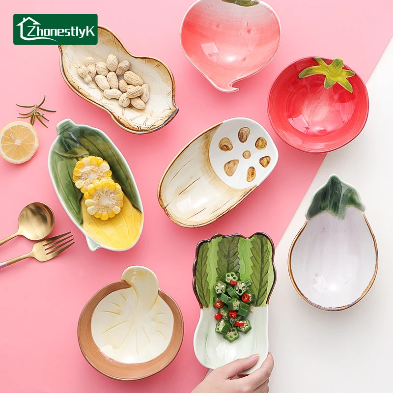 

Creative Cartoon Vegetable Shaped Ceramic Salad Bowl Soup Bowls Family Fruit Snack Plate Kitchen Utensils Accessories Tableware