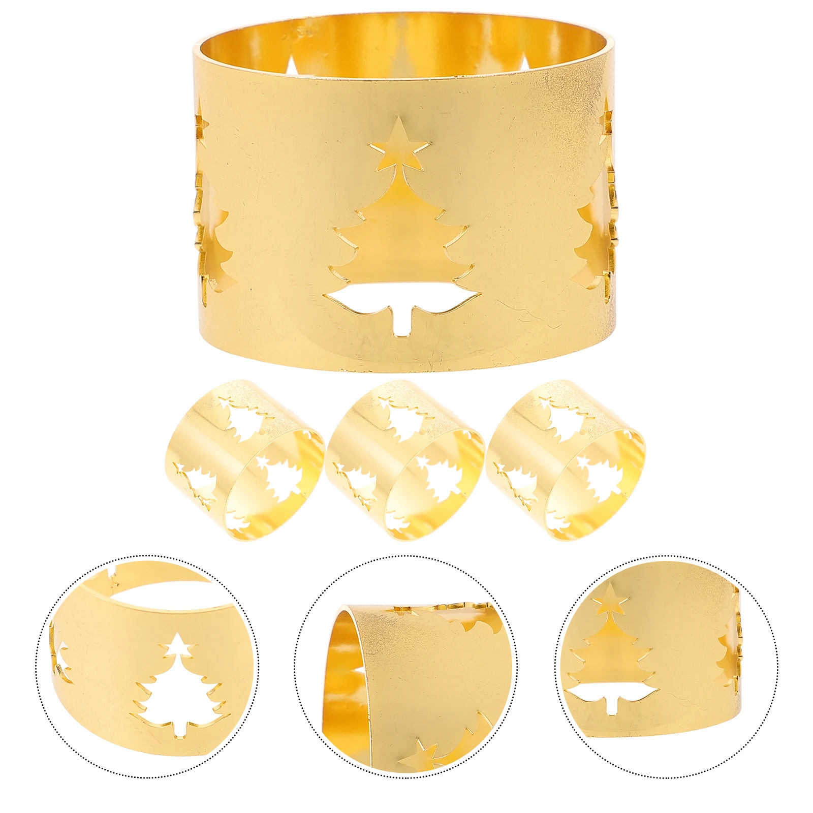 

4pcs Christmas Tree Napkin Rings Iron Hollow Design Metal Napkin Holders For Holiday Party Table Decor Dining Set