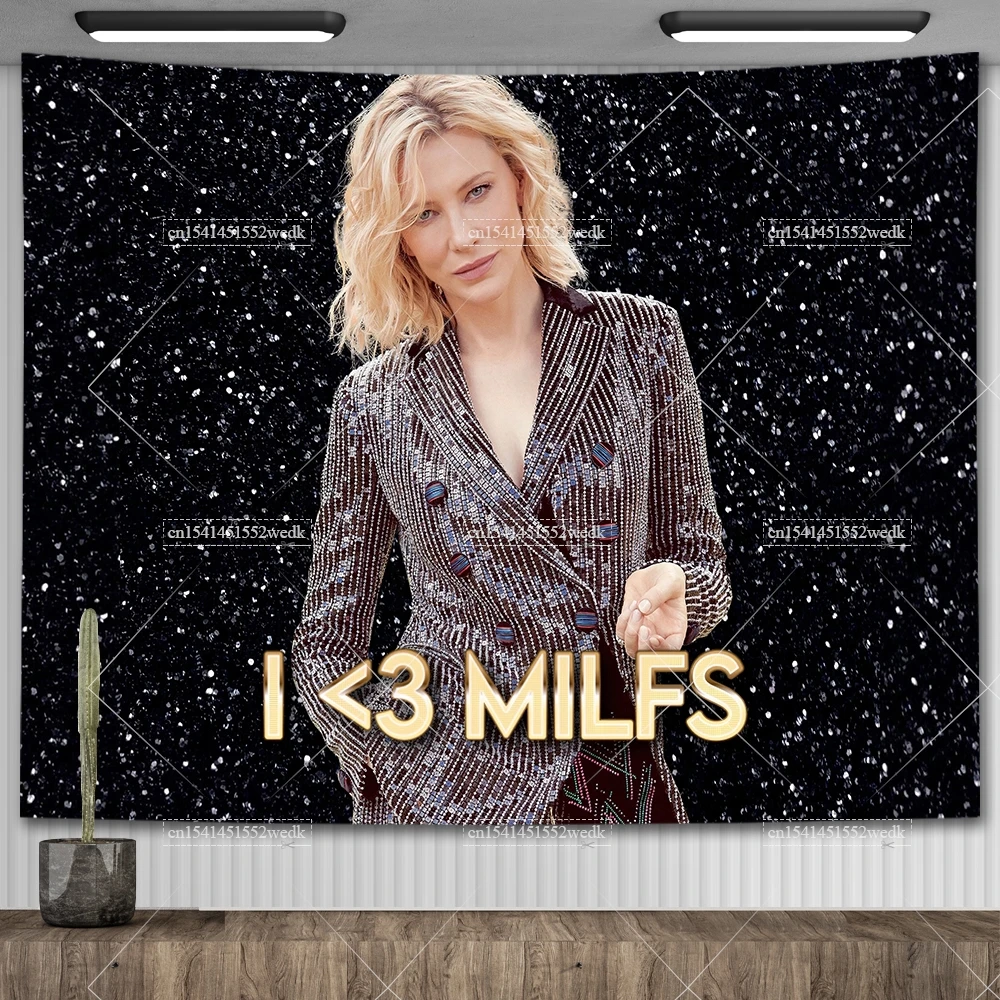 Cate Blanchett Milf Tapestry Meme Flags Room Decor Aesthetic Wall Hanging Tapestries Bedroom Decortive Stickers Home Banners