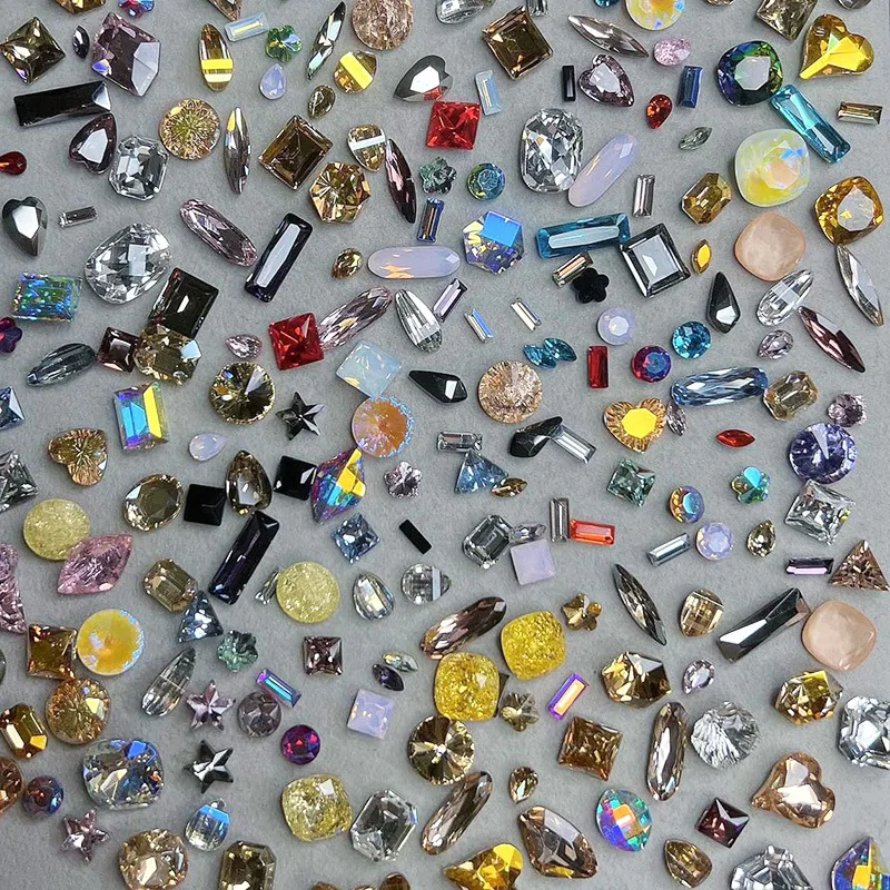 

50Pcs/Lot Multi-Shapes Nail Art Sparkle Rhinestones Shiny Glass Quality DIY Gems Stones For Nail Art 3D Accessories Charms