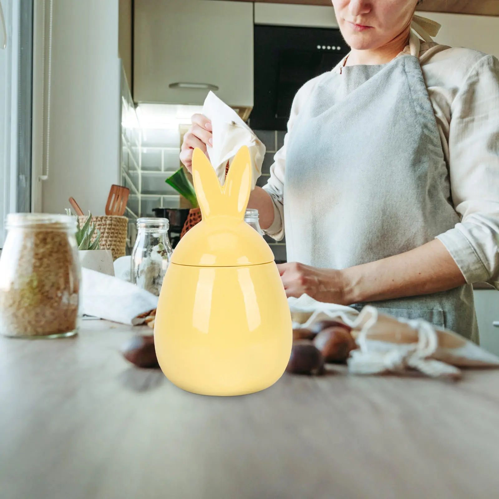 

Premium Ceramic Rabbit Jar with Tight Lid for Storing Tea Herbs Chocolates Mints Kitchen Pantry Supply Ceramic Tea Jar