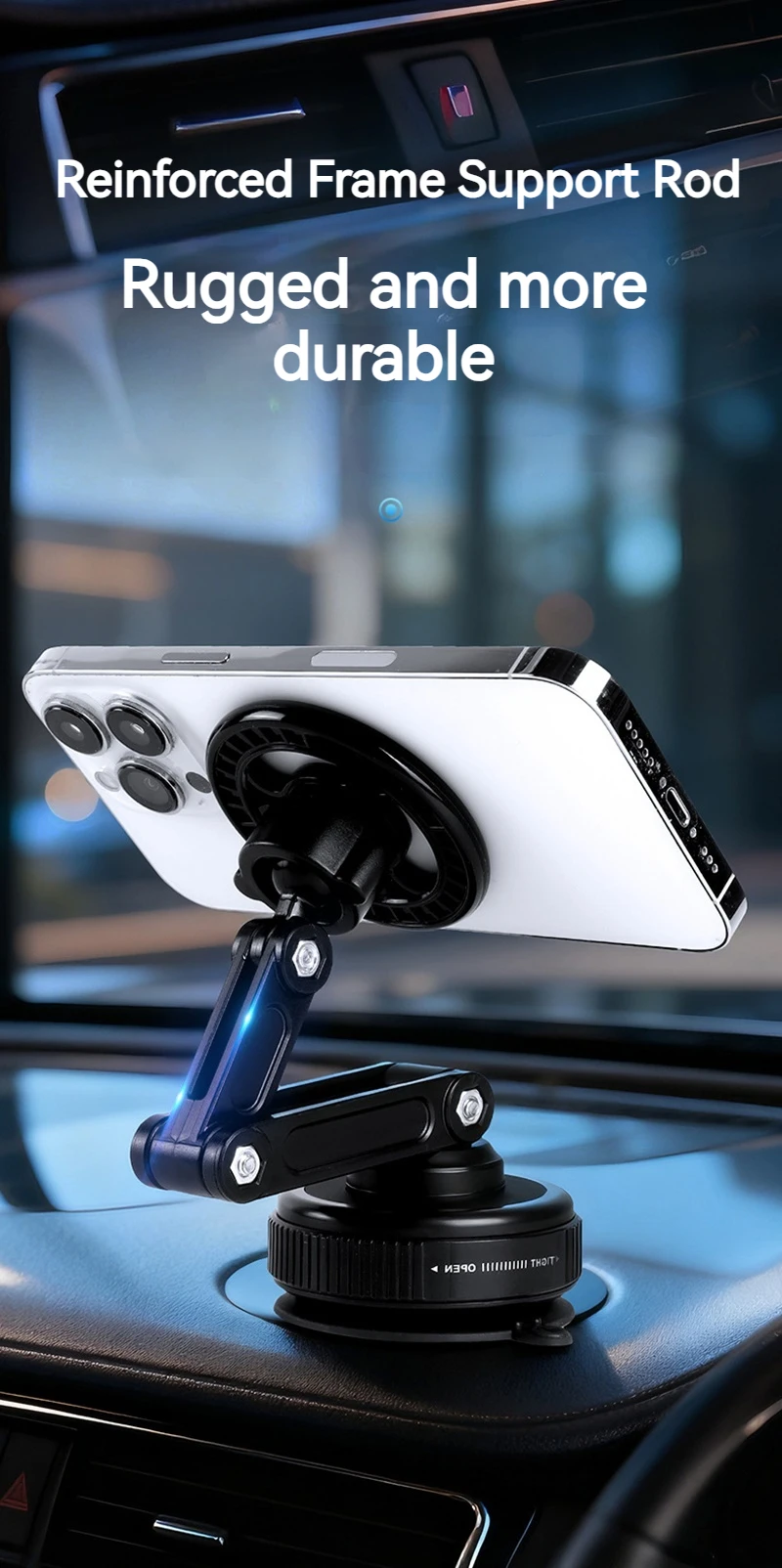 Universeller magnetischer Autotelefonhalter mit Vakuumsaugnapf, faltbar, 360° ° Drehhalterung, ideal für Schlafzimmer, Badezimmer, Glas-Armaturenbrett – Detail 10