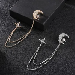 1Pc Dainty Moon Star Tassel Brooch for Men Women Delicate Star Moon Brooches Pins Jewelry Accessories Party Gift 2024 Trend