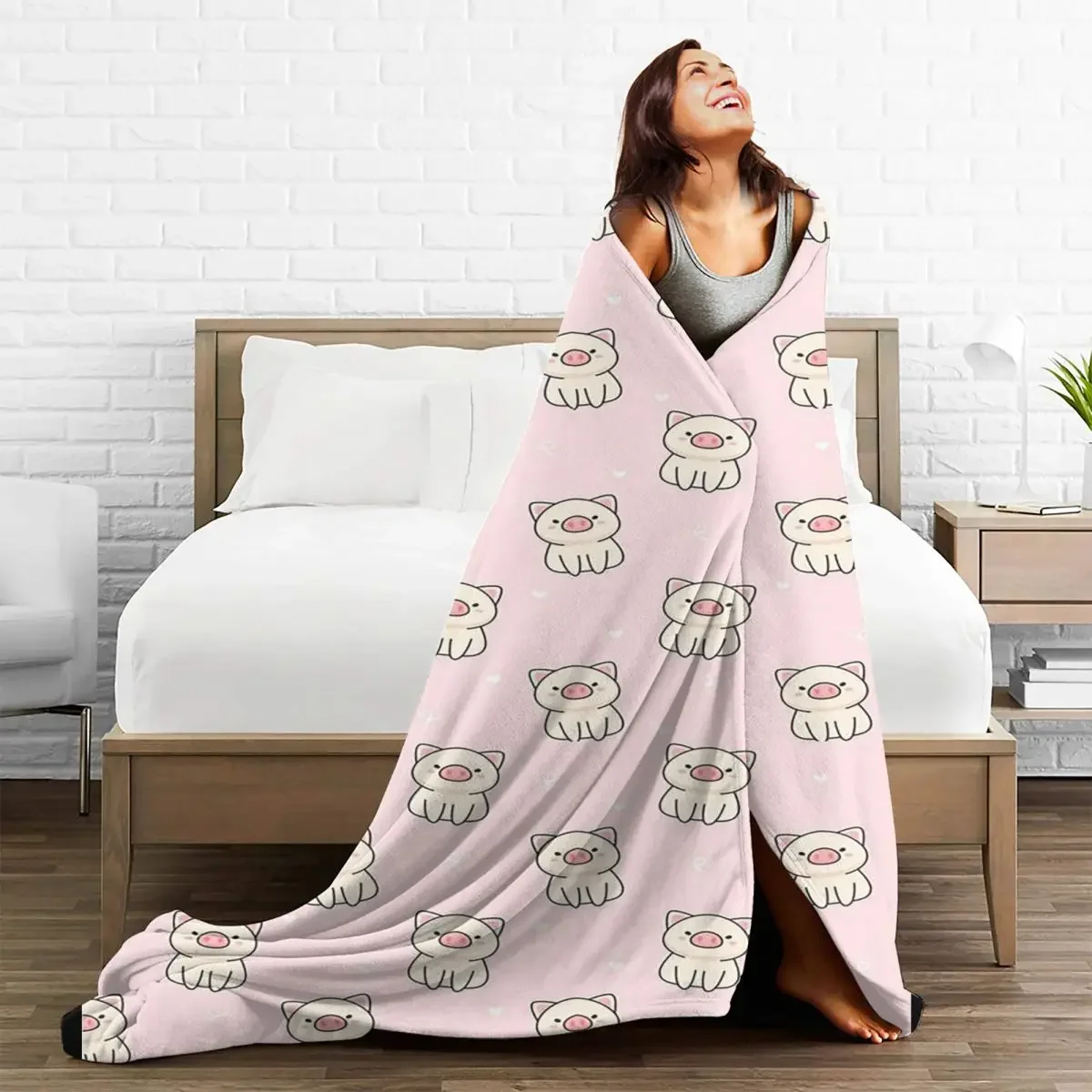 

Baby Blankets Cute Pig Pink Plaid Sofa Cover Fleece Spring Autumn Animal Cartoon Collage Thin Throw for Bed Outdoor Quilt