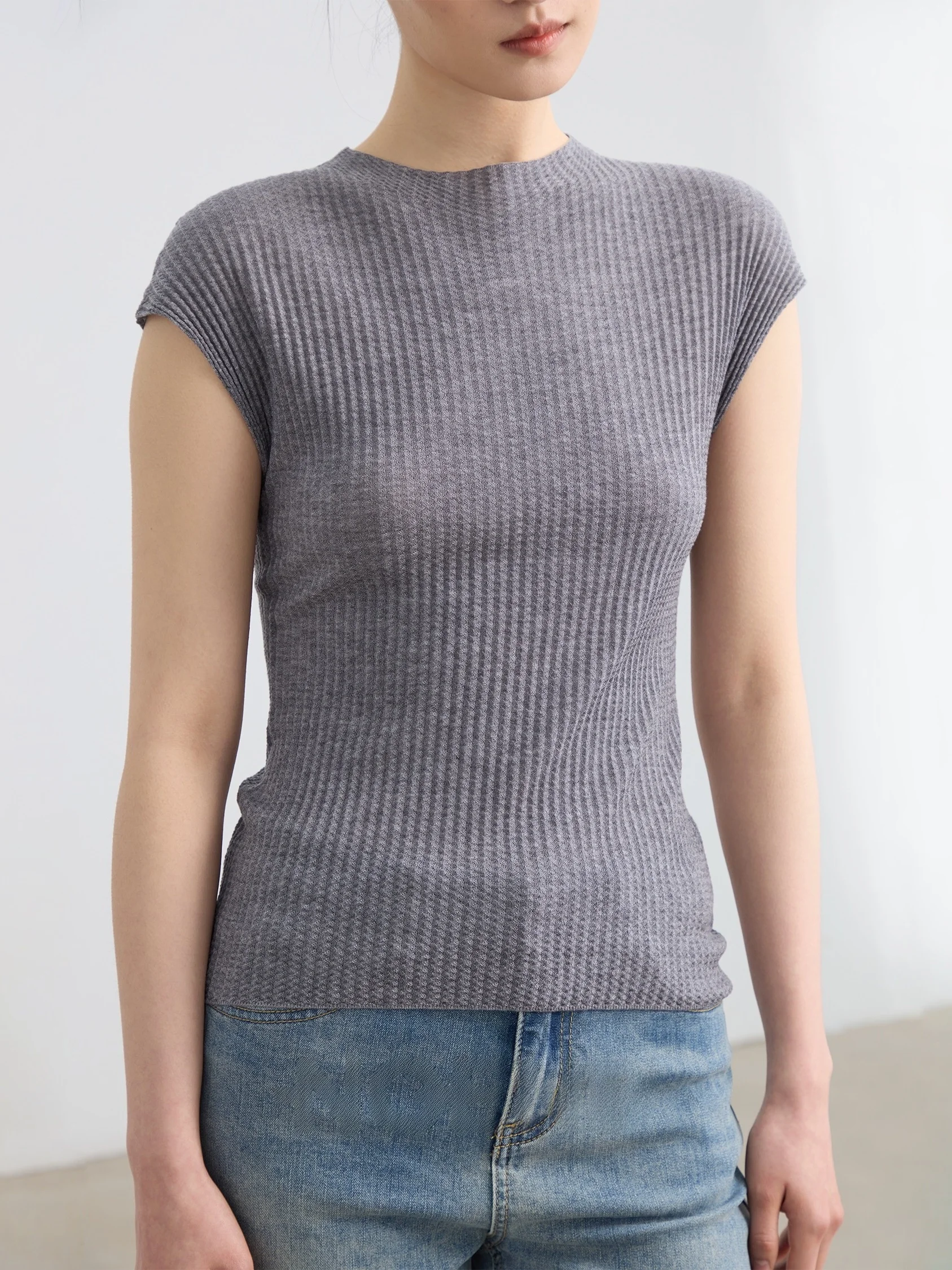 

NOEND 25SS Шерстяной вязаный топ с круглым вырезом и короткими рукавами, модный женский весенний топ премиум-качества