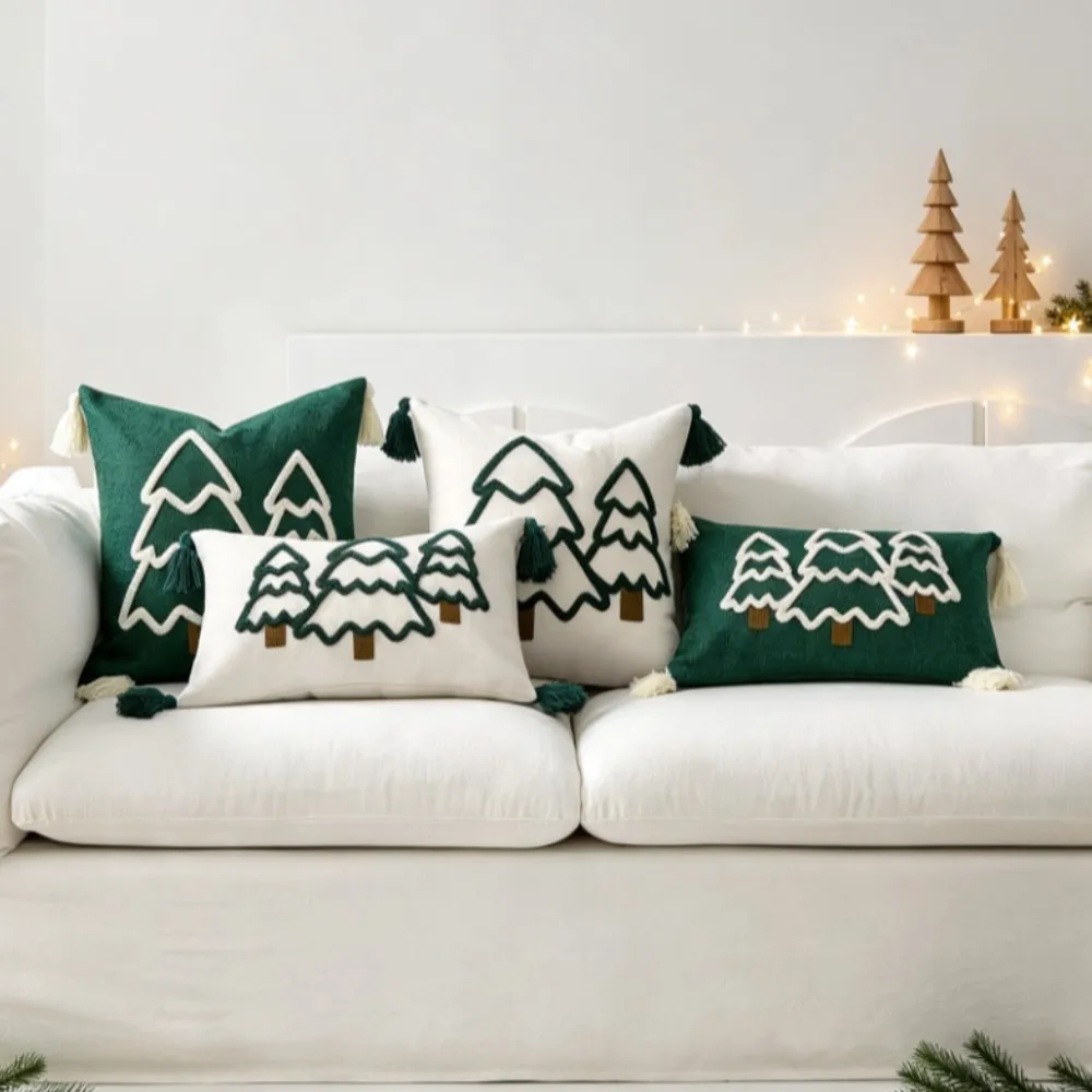 1/2pcs Christmas Tree Pillow Covers Decorative Green White Throw Pillow Cases 30x50cm 45x45cm Holiday Couch Sofa Cushion Case