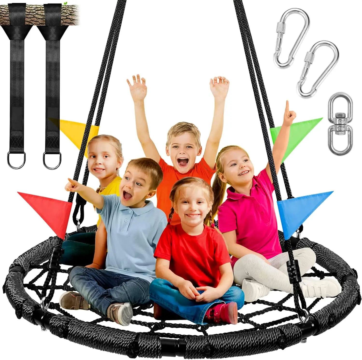 

Large Outdoor Spider Web Swing for Kids and Adults, 43-Inch Round Saucer with Steel Frame and Straps