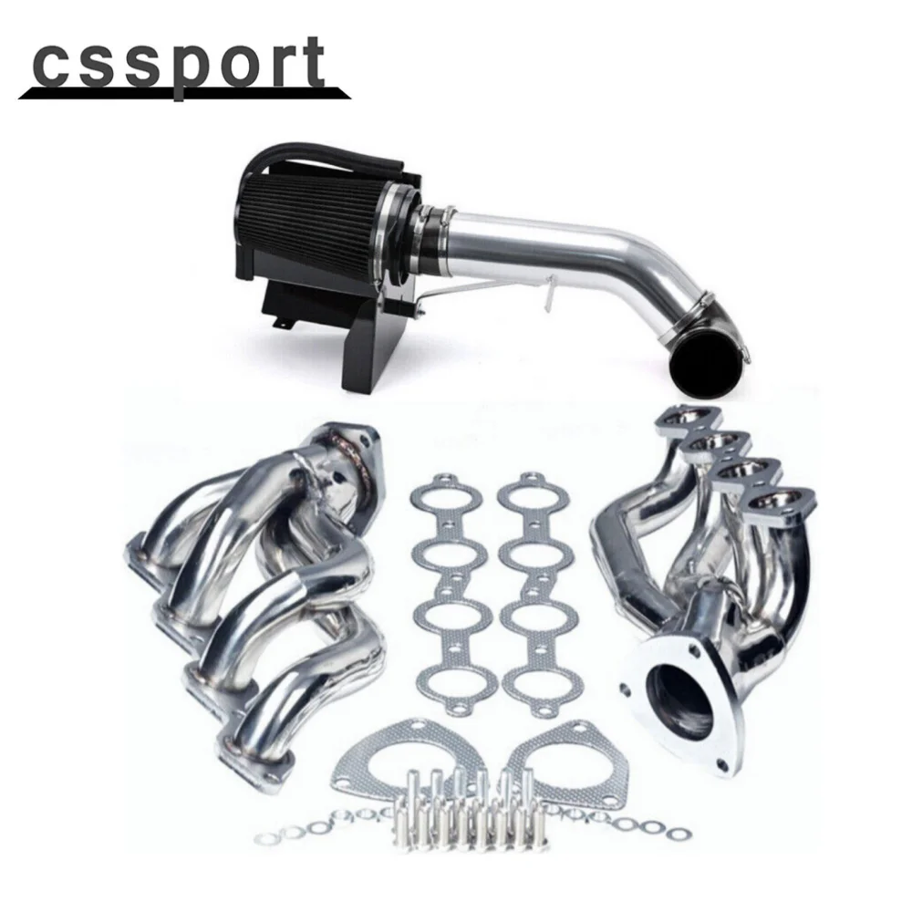 4'' Cold Air Intake + Exhaust Header Black For 1999-2006 Chevy Silverado 1500 4.8L 5.3L 2000-2006 GMC Yukon XL 5.3L