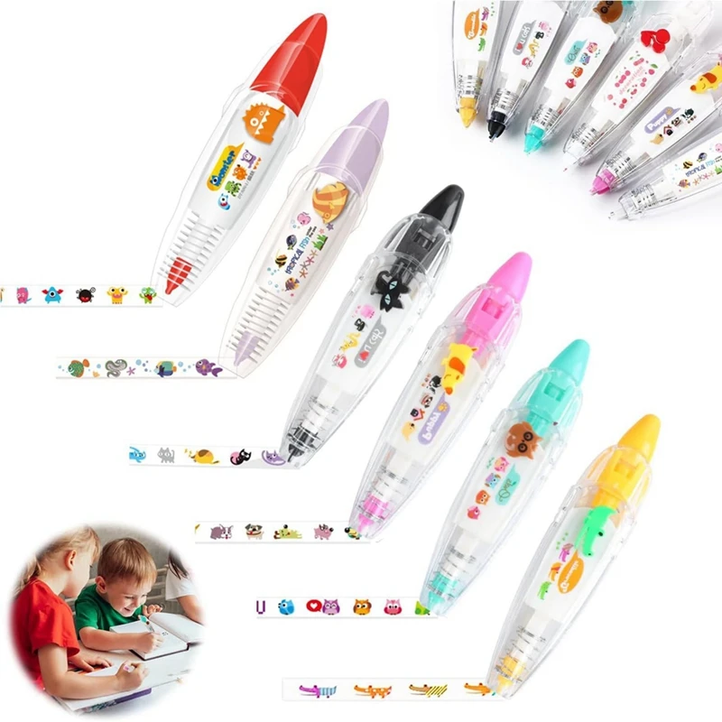 DIY Cartoon Press Type Decorative Pen, Ally-Pocket Tape Pen, Cute Animals Scrapbooking Diary Decoration Tape Pen