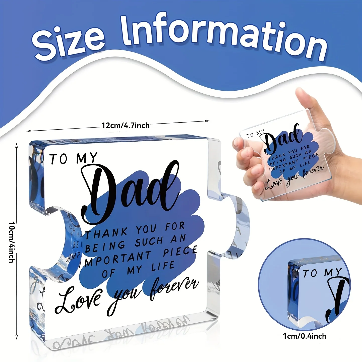 Acrylic Block Puzzle, Unique Dad Birthday Gift Ideas from Daughter Son Mom, Memorable Father's Day Presents, Heartfelt Men's Bir