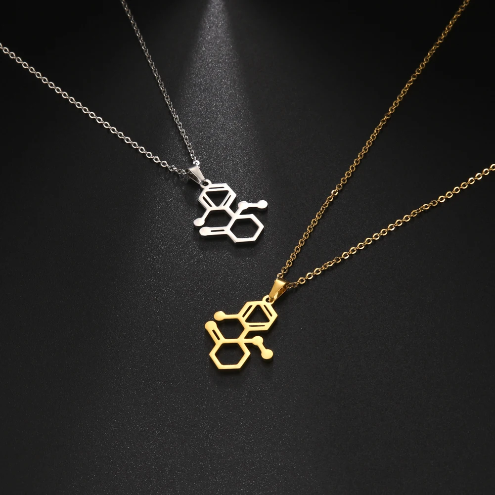 Dreamtimes Dopamine Molecule Necklaces Fashion Stainless Steel Necklace For Women Men Chemical Formula Pendant Graduation Gifts