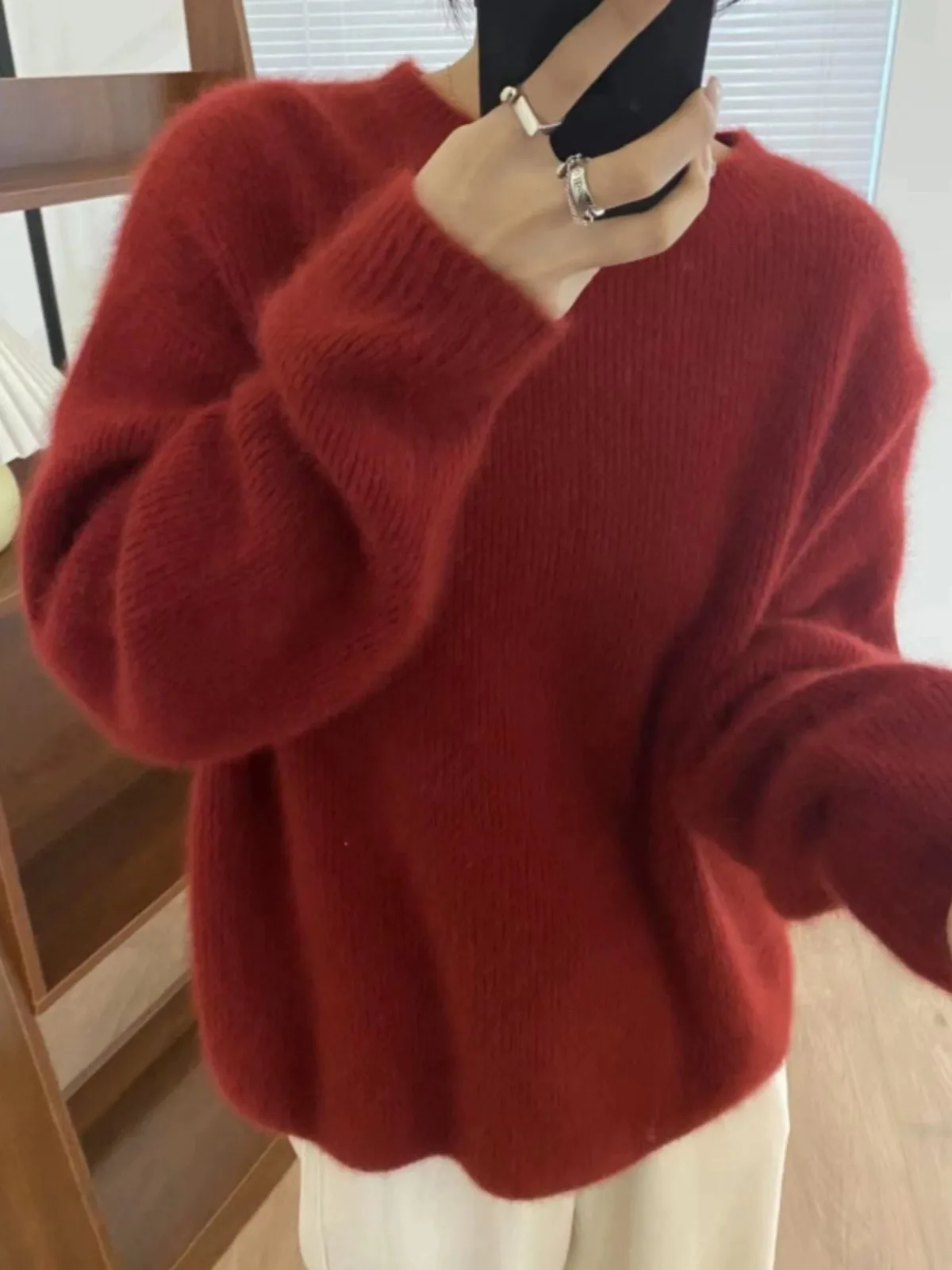 100% pure cashmere sweater female European goods autumn and winter high-end loose sweater high-grade sense