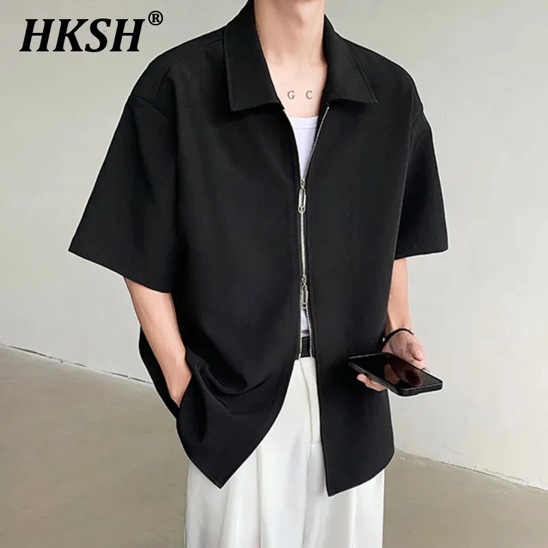 HKSH Summer New Design High Sense Niche Paperclip Double Head Zipper Shirts Men's Tide Dark Korean Draped Punk Casual Top HK1780