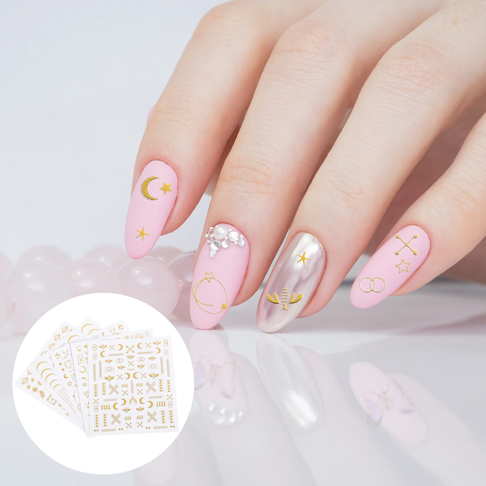 

10pcs Metal DIY Decals Nail Art Stickers Star Nail Stickers Girls Golden Long Lasting Various Designs