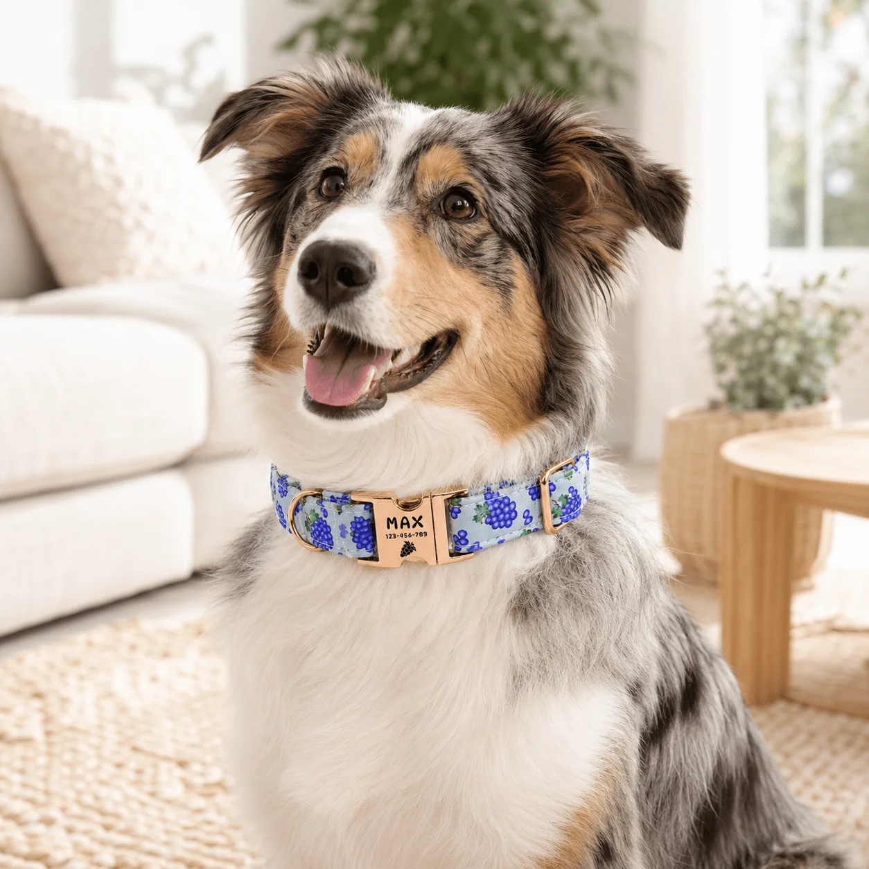 Individuell bedrucktes Haustierhalsband mit Fruchtmotiven, verstellbares Halsband mit passenden Fruchtvektormustern, geeignet für mittelgroße und kleine Hunde und Katzen. – Detail 5