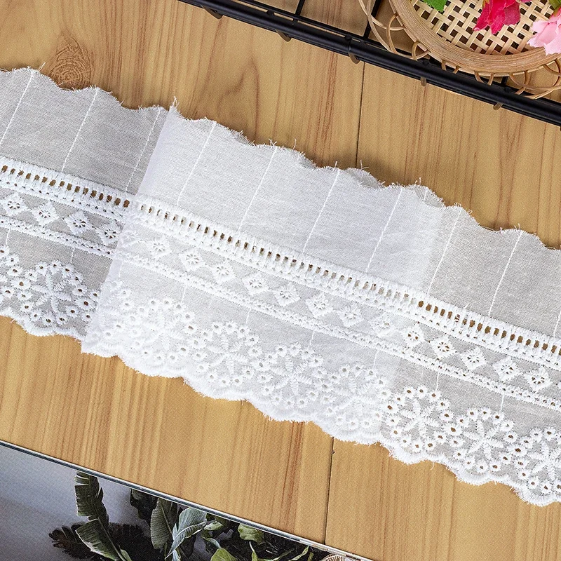 100% Cotton Embroidered Lace Sewing Ribbon Guipure Trim African Lace Fabric Warp Knitting DIY Garment Accessories 1 Yard