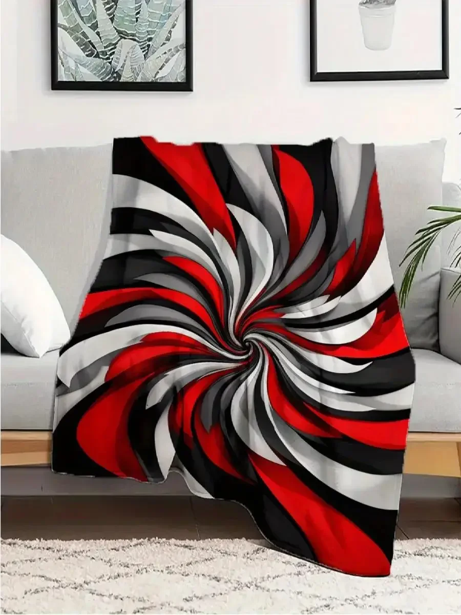 Cozy Chunky Knit Throw Blanket Soft Polyester with Red Gray Black Swirls Pattern Perfect for Home Office Sofa Car or Bed