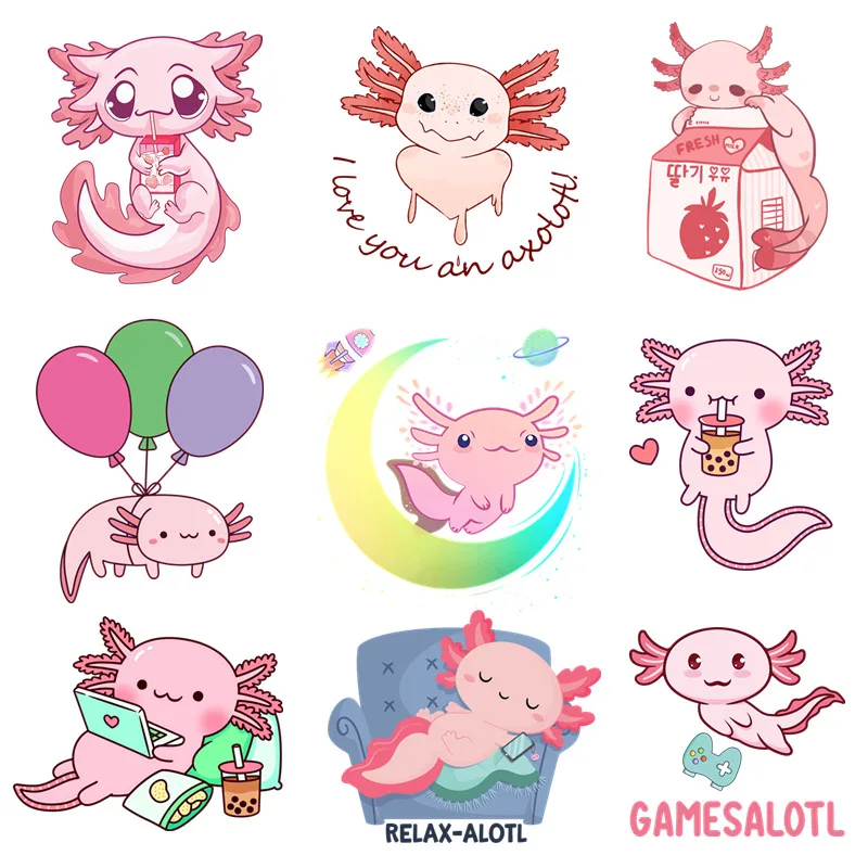 Cute Space Axolotl Cartoon Patches for Clothes Heat Transfer Thermal Stickers DIY Kid T shirt Iron on for Women Jacket Appliqued