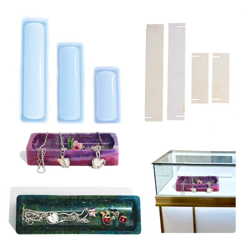 

DIY Long Strip Shape Storage Tray Dish Silicone Mold Jewelry Trinket Plate Necklace Ring Holder Epoxy Resin Casting Mould 3 Size