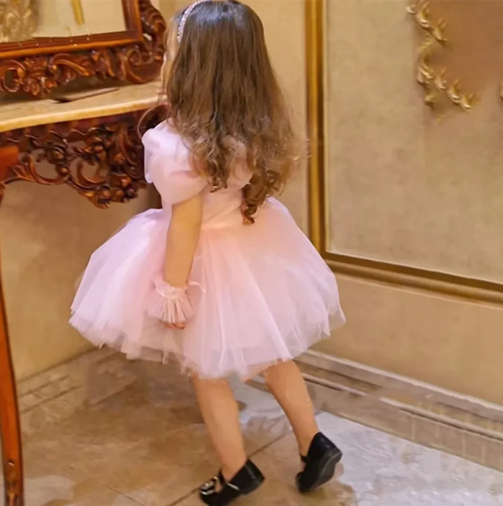 

Flowers Lace Back A-Line Straight Tutu Puff 3D Tulle Party Flower Girl Dress Csustomized Flowers Girls Dress