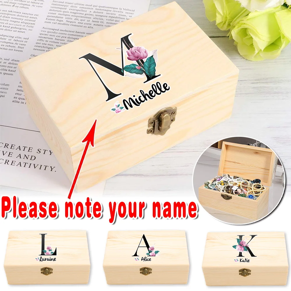 

Customized Name Handmade Wooden Storage Box Jewelry Organizer Craft Keepsake Display Case Treasure Chest DIY Decoration Durable