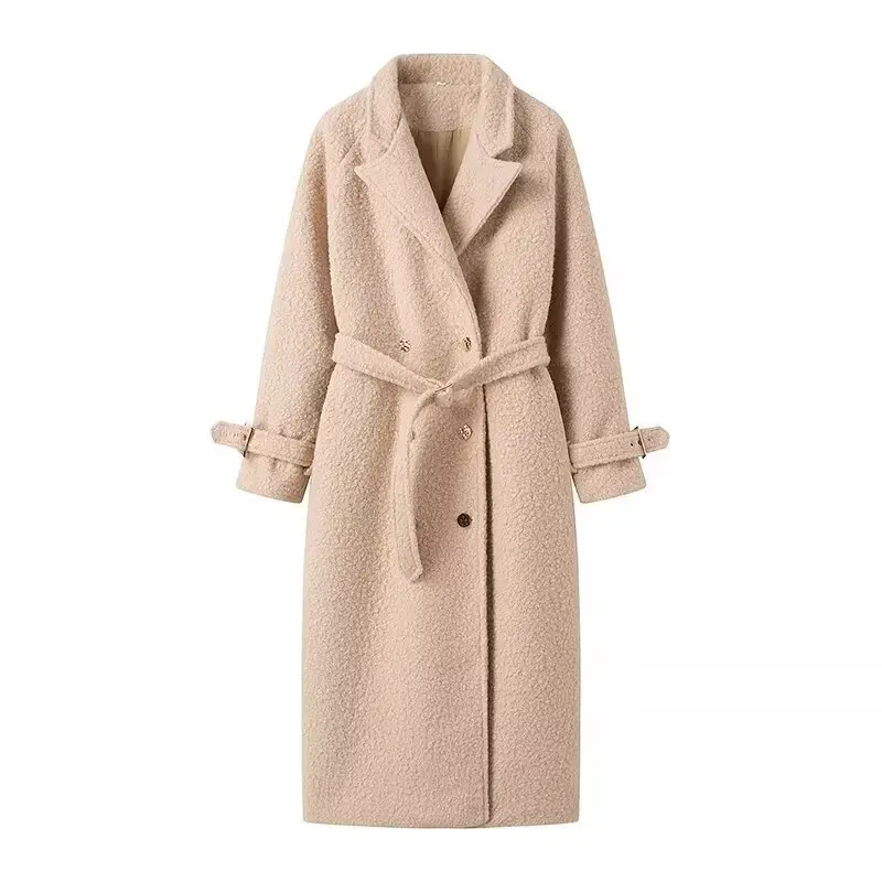 

2025 WOMAN fashion European and American style autumn new products with belt terry tweed coat chic back split coat Outerwear