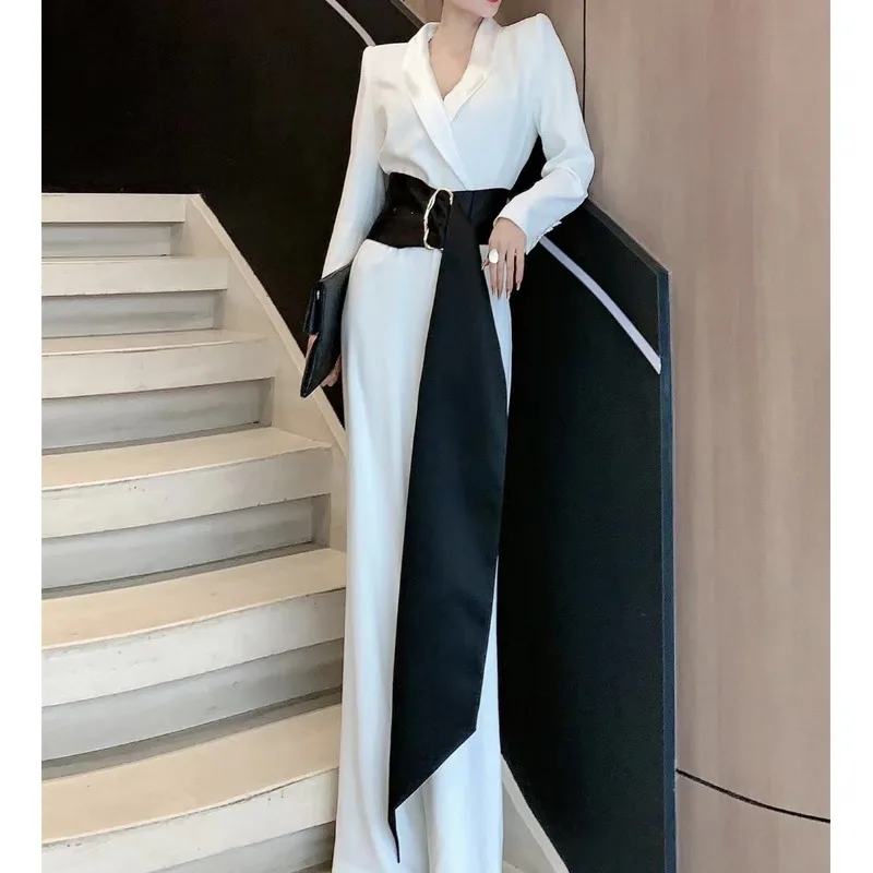 

Ele White Long Sve Комбинезон Дизайн Весна Новый Высококачественный Ацетат Широкие Брюки Фруктовый Воротник Комплект Из Двух Частей Faionable