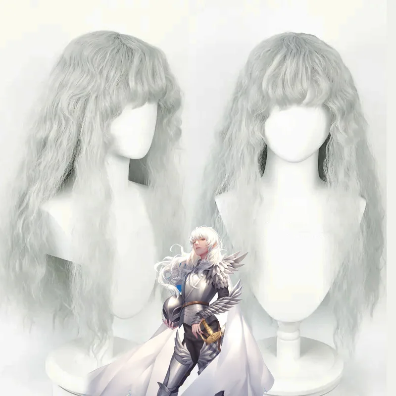 

Парик для косплея Griffith Sword Wind Legend, аниме-парик для вечеринок, серебристый, с мелкими волнами, для бала, карнавальный парик, парик для костюма